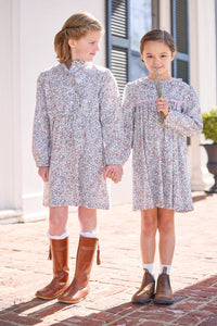 little english classic children's clothing lavender, light blue, and tan margaux floral print for girls for fall 