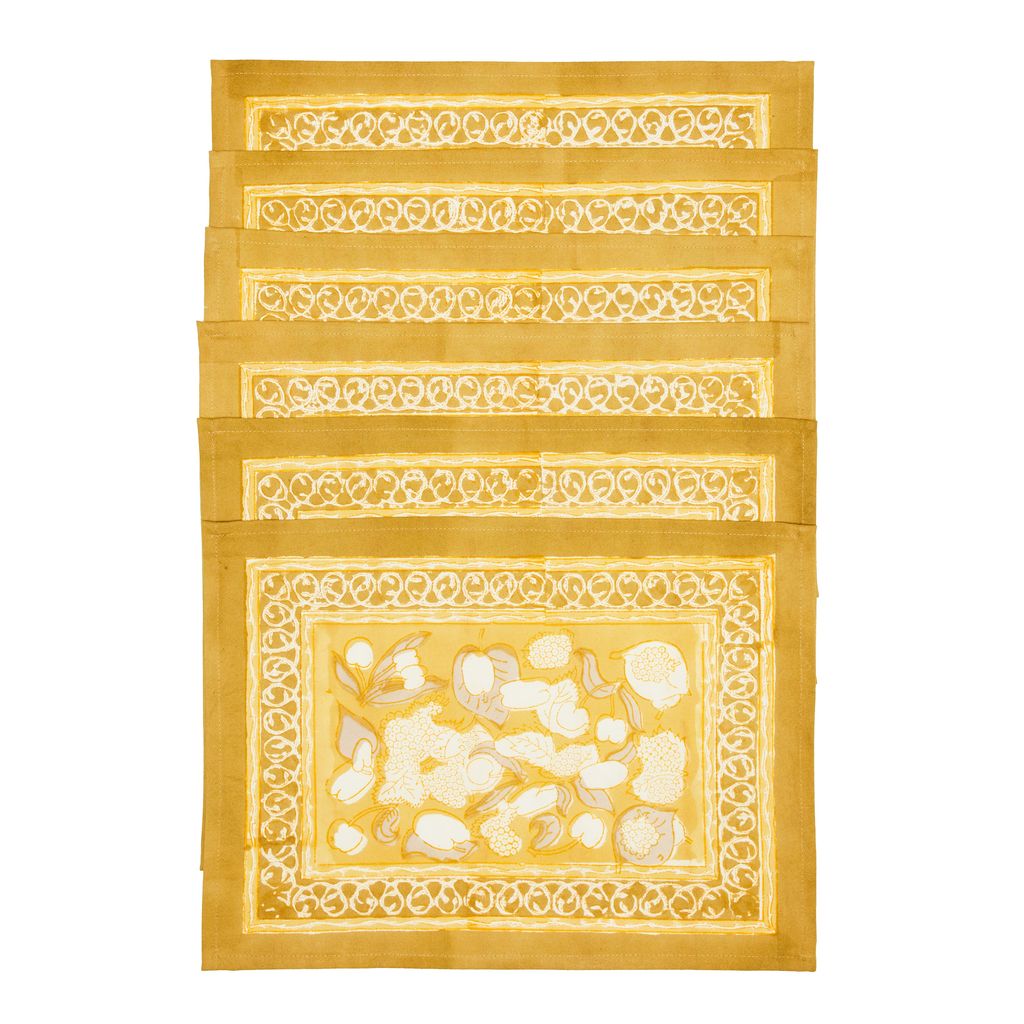 Forest Harvest Mats in Grey & Mustard, Set of 6