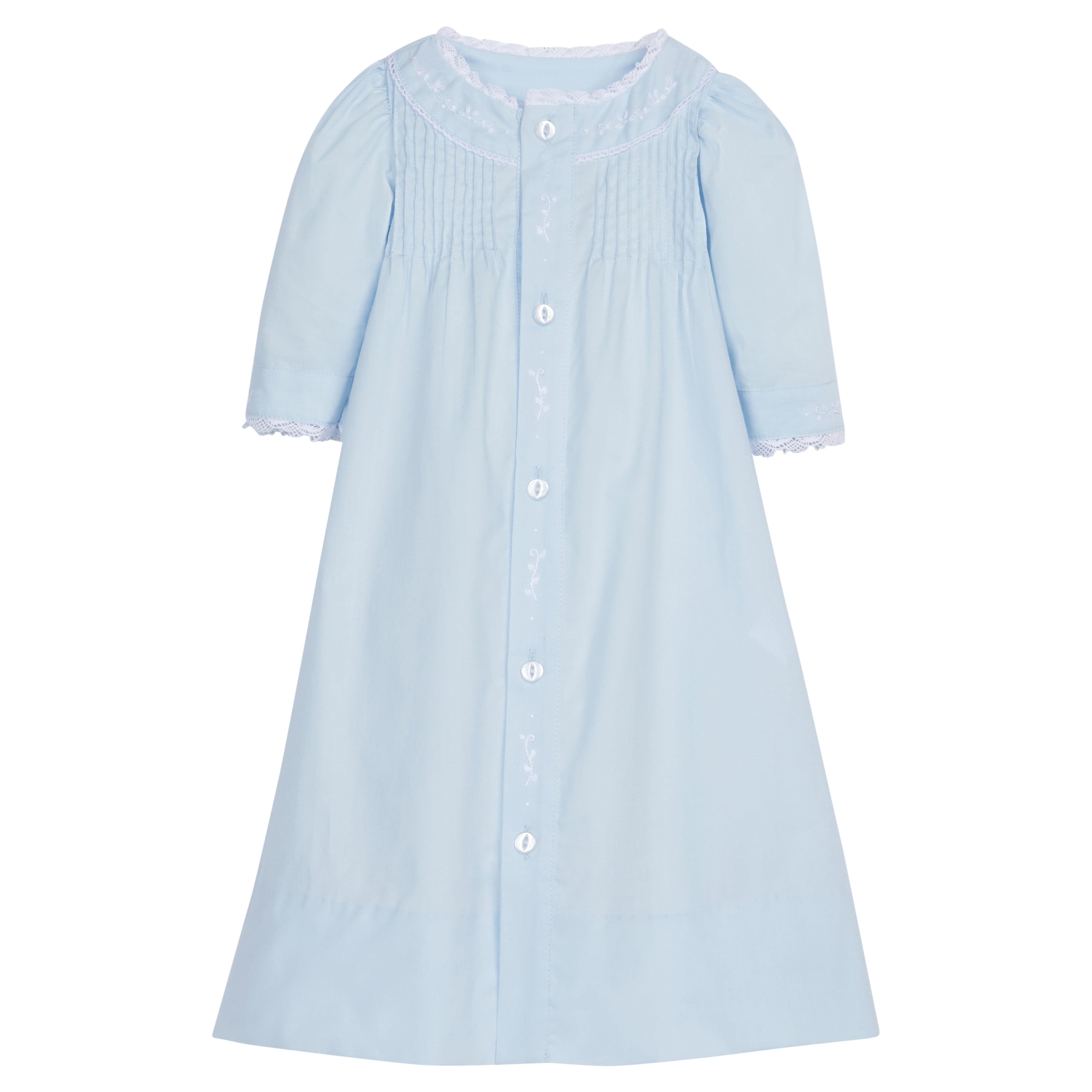 Little english classic ryeland day gown in light blue with button closure down front for baby 