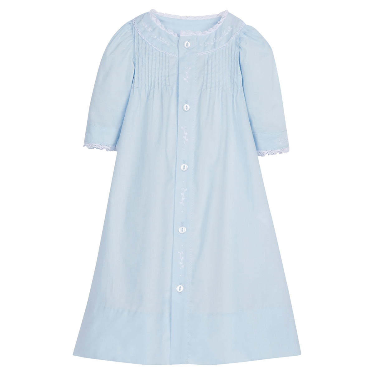 Little english classic ryeland day gown in light blue with button closure down front for baby 