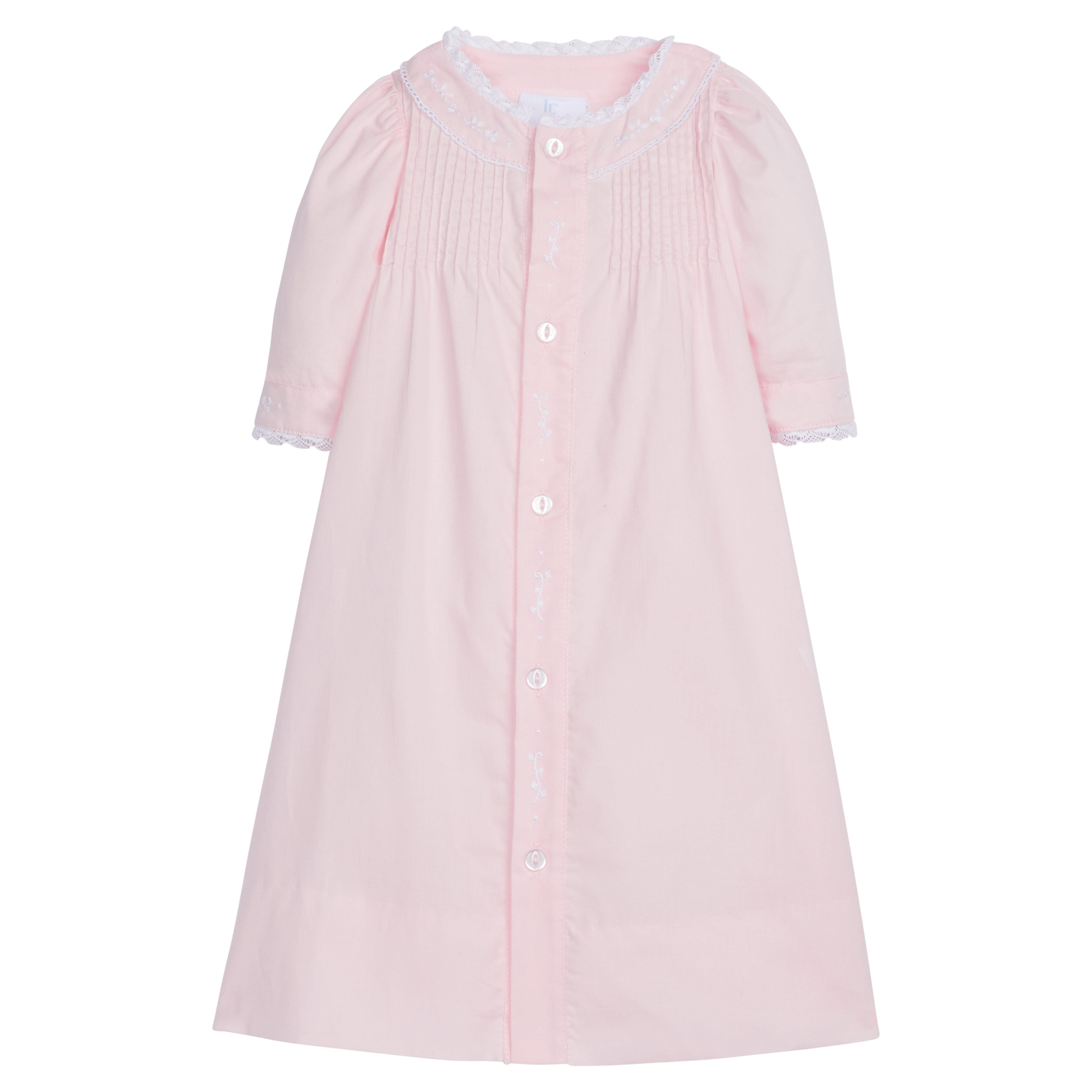Little english classic ryeland day gown in light pink with button closure down front for baby 