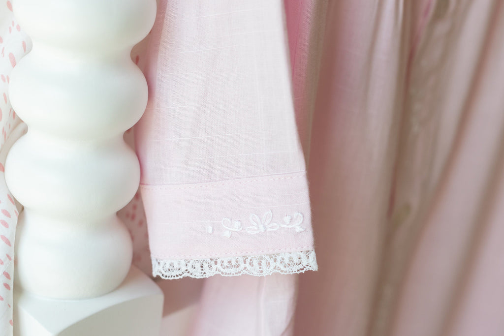 Little english classic ryeland day gown in light pink with button closure down front for baby 