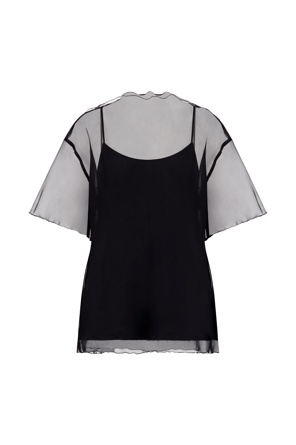 Silk Organza T-Shirt with Scalloped Edge in Black