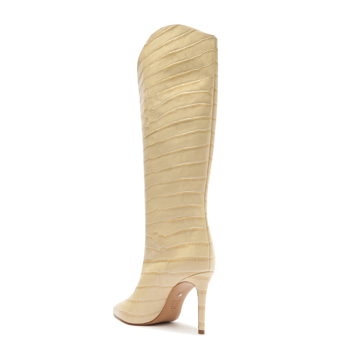 Maryana Wide Crocodile-Embossed Leather Boot in Beige