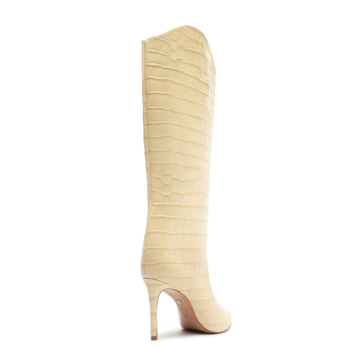 Maryana Wide Crocodile-Embossed Leather Boot in Beige