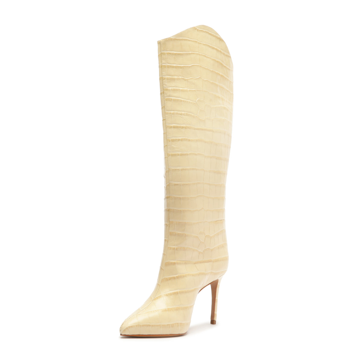 Maryana Wide Crocodile-Embossed Leather Boot in Beige