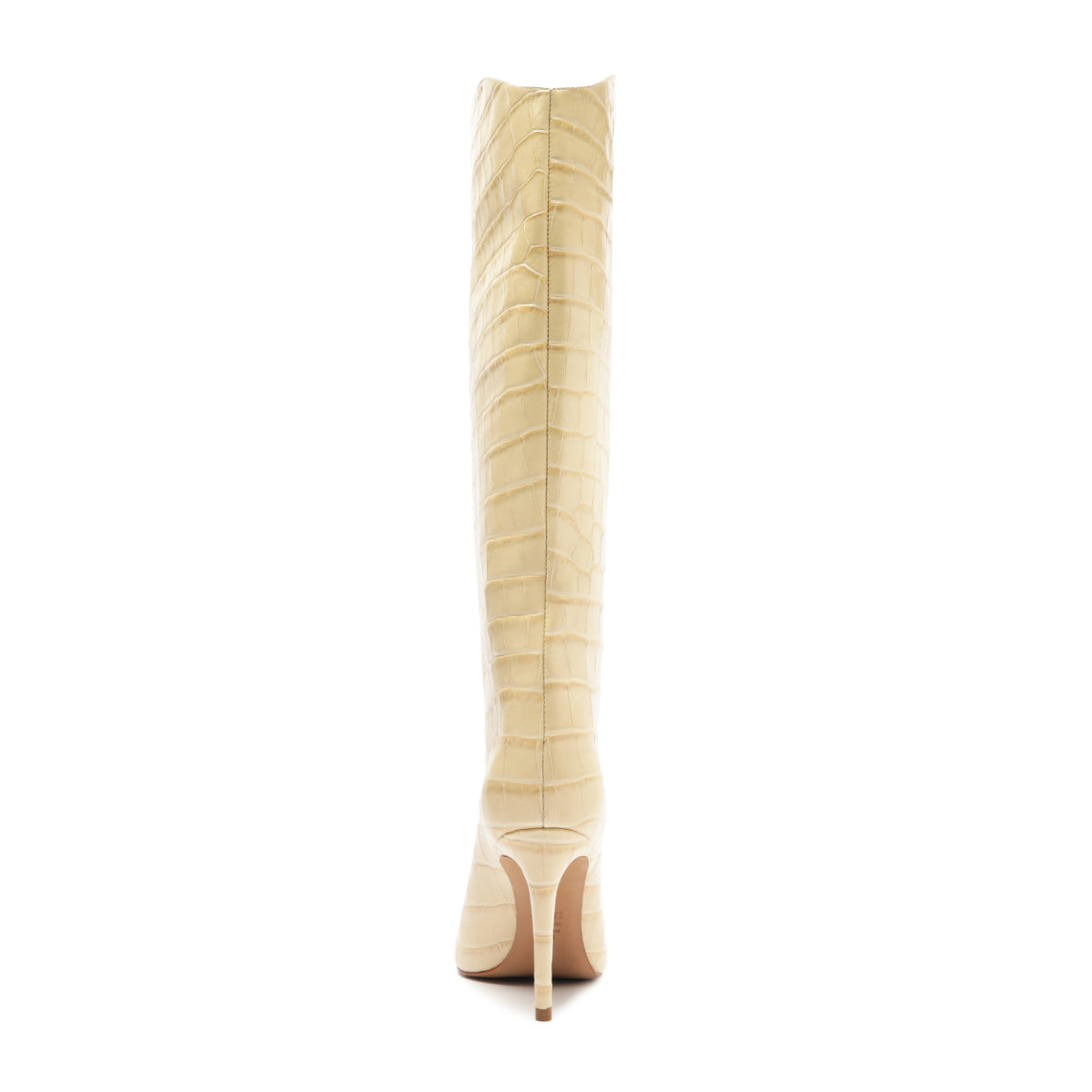 Maryana Wide Crocodile-Embossed Leather Boot in Beige