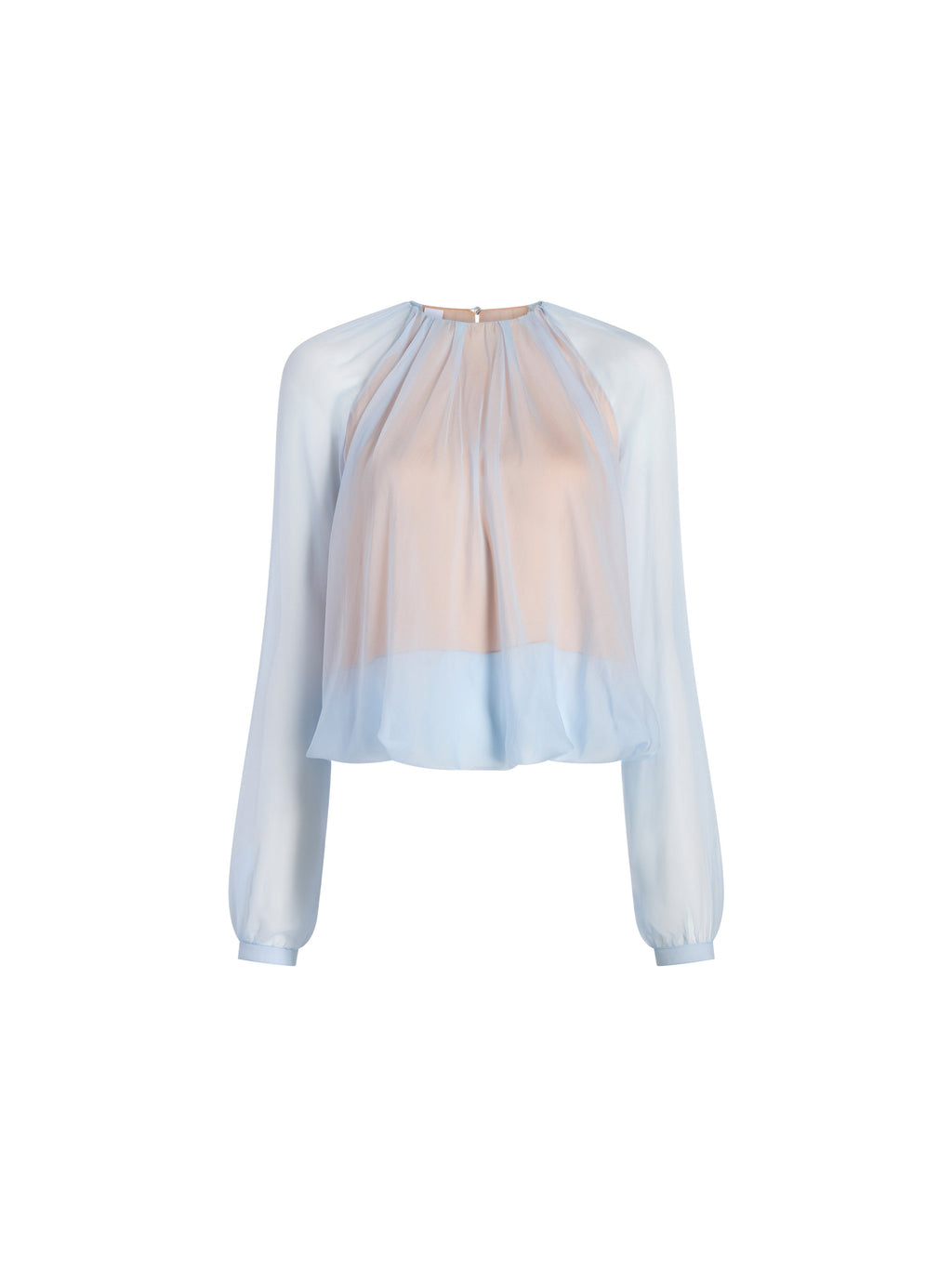 Silk Long Sleeve Gathered Blouse in Cornflower