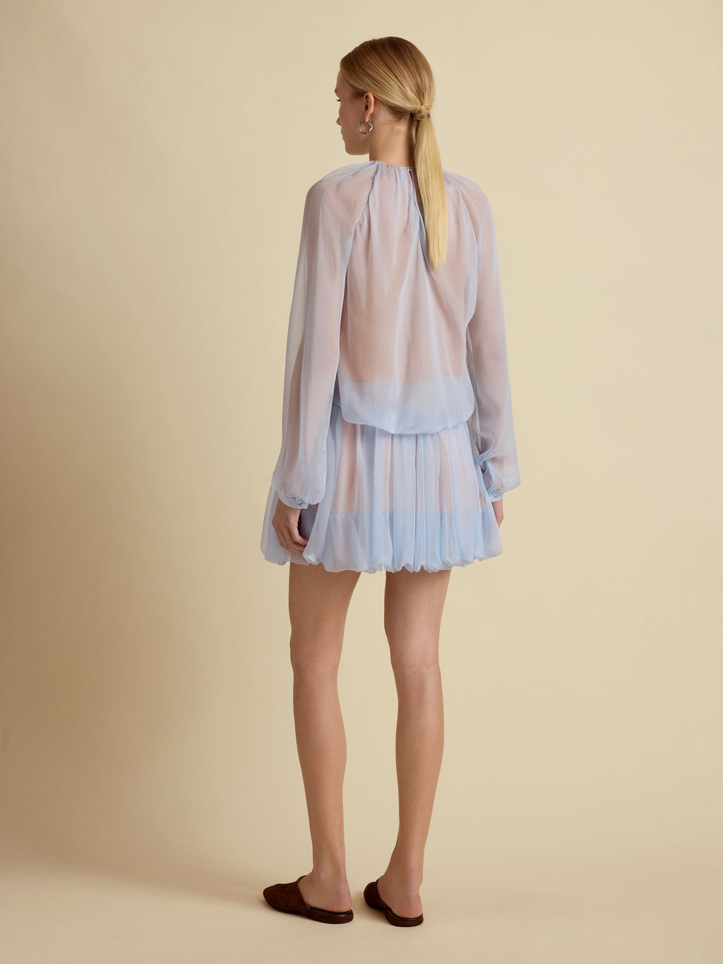 Silk Layered Mini Cocoon Skirt in Cornflower