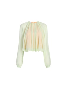 Silk Long Sleeve Gathered Blouse in Hemlock