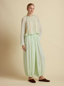 Silk Gathered Cocoon Pant in Hemlock