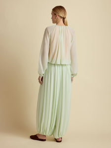 Silk Gathered Cocoon Pant in Hemlock