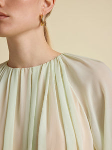 Silk Long Sleeve Gathered Blouse in Hemlock