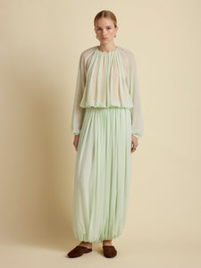 Silk Long Sleeve Gathered Blouse in Hemlock