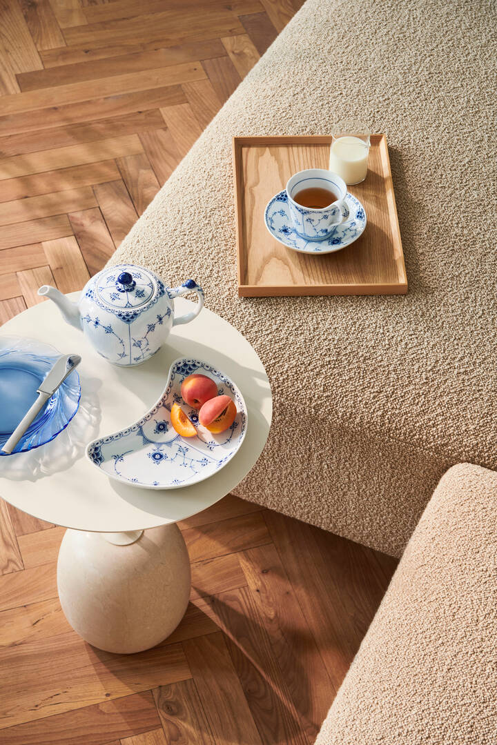 Blue Fluted Half Lace Half Moon Dish, 8.7"