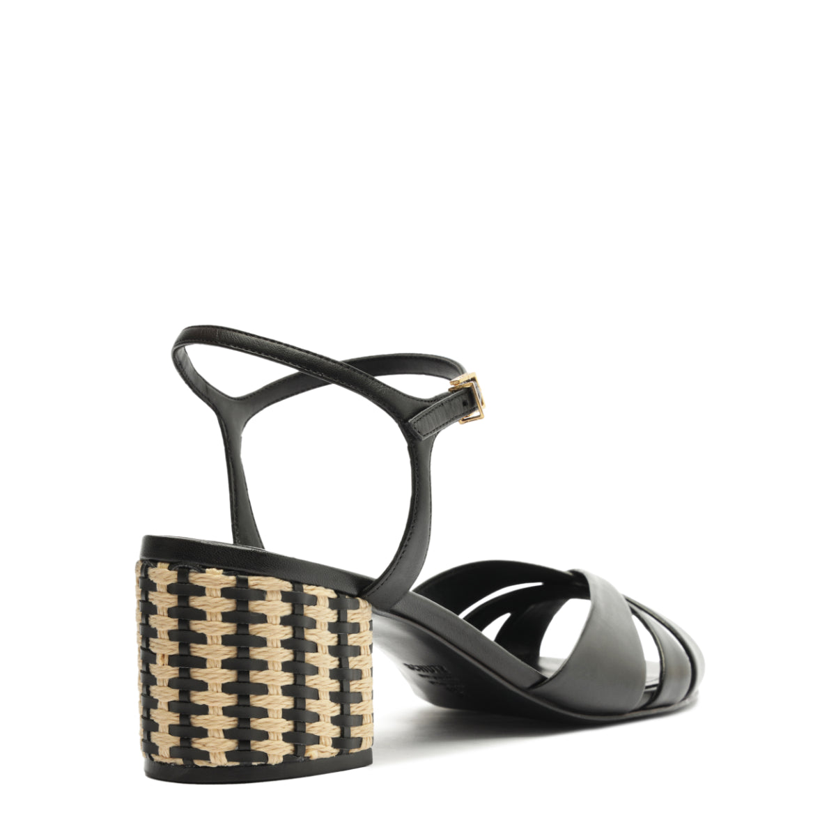 Keefa Mid Block Atanado Leather Sandal in Black