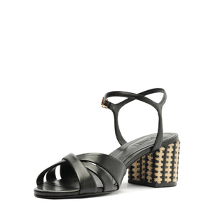 Keefa Mid Block Atanado Leather Sandal in Black