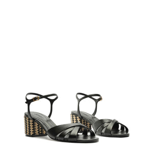 Keefa Mid Block Atanado Leather Sandal in Black