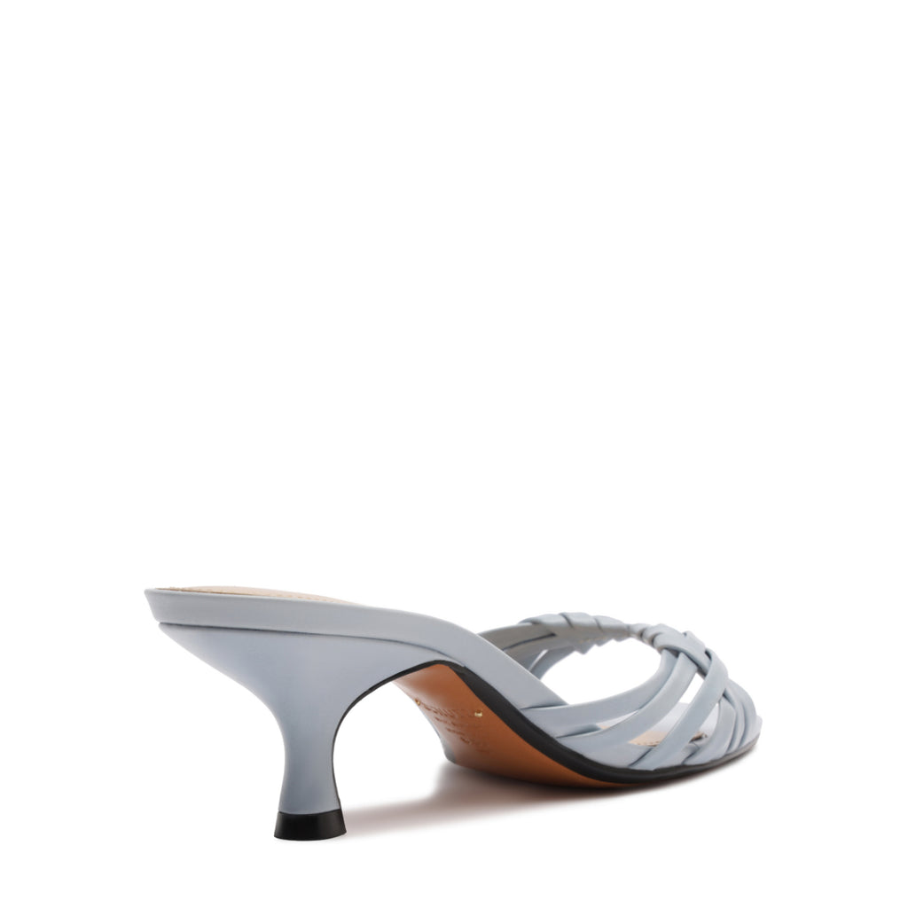 Tara Mule Mid Leather Sandal in Light Azure