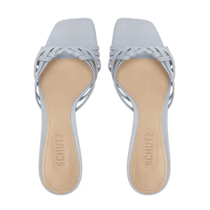 Tara Mule Mid Leather Sandal in Light Azure