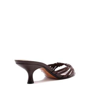Tara Mule Mid Leather Sandal in Chestnut Brown