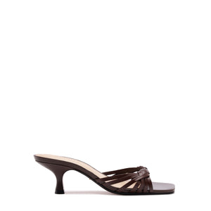 Tara Mule Mid Leather Sandal in Chestnut Brown