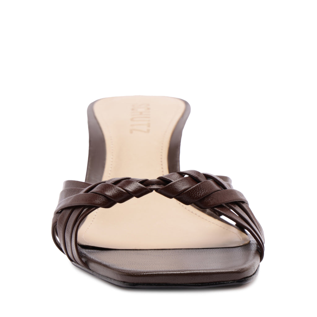 Tara Mule Mid Leather Sandal in Chestnut Brown