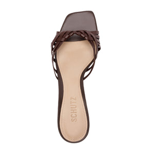 Tara Mule Mid Leather Sandal in Chestnut Brown