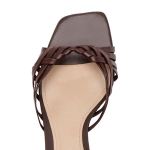 Tara Mule Mid Leather Sandal in Chestnut Brown
