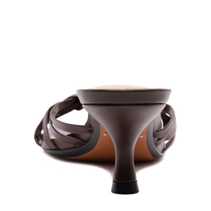 Tara Mule Mid Leather Sandal in Chestnut Brown