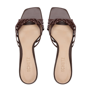Tara Mule Mid Leather Sandal in Chestnut Brown