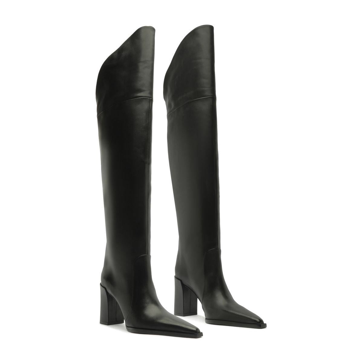 Raffaela Over The Knee Leather Boot in Black