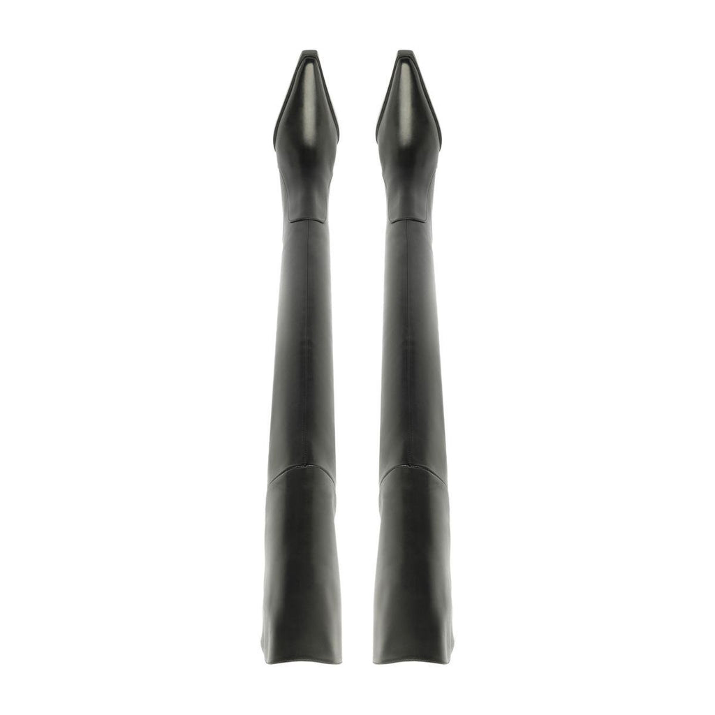 Front view of Raffaela over-the-knee leather boots in black showcasing tall shafts against a white background