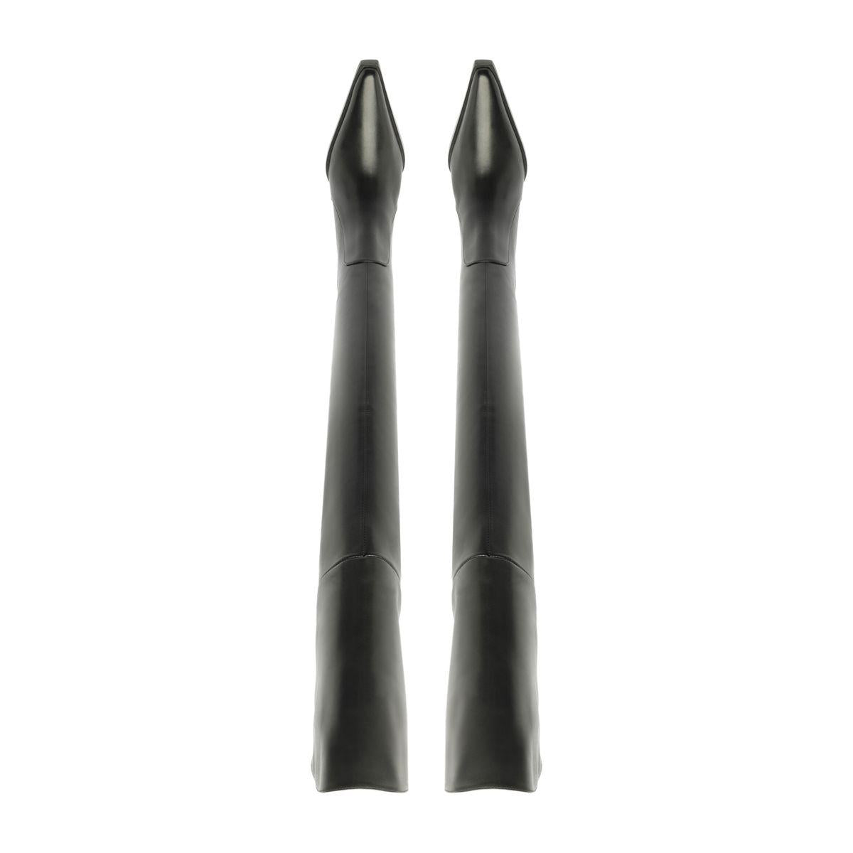 Front view of Raffaela over-the-knee leather boots in black showcasing tall shafts against a white background