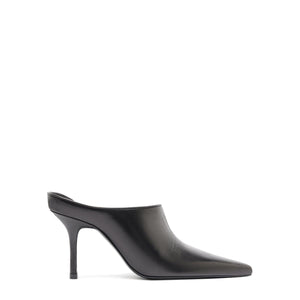 Side view of the Abby Leather Pump in Black showcasing its pointed toe and high stiletto heel against a white background