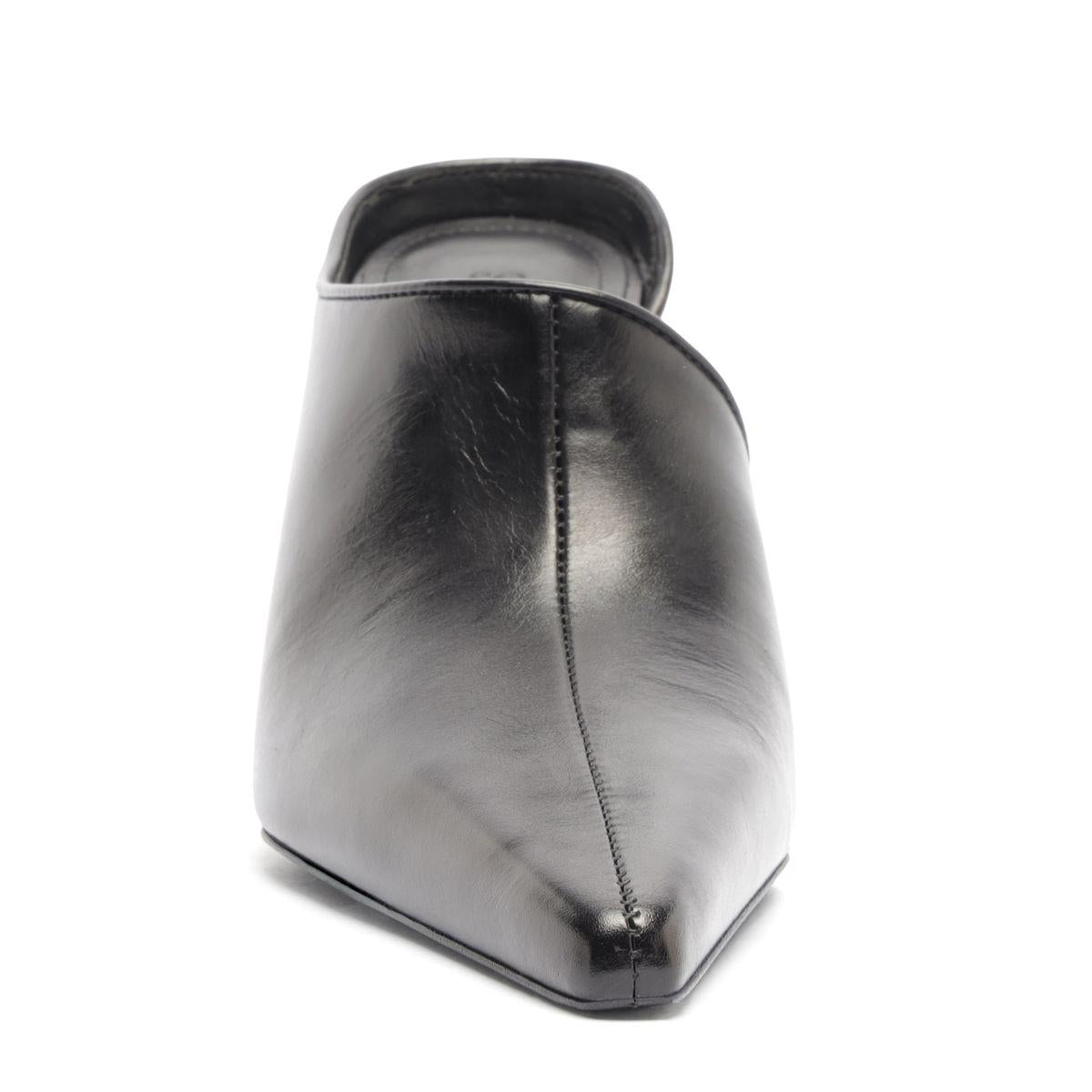 Rear view of Abby Leather Pump in Black showcasing its leather upper and center seam against a white background