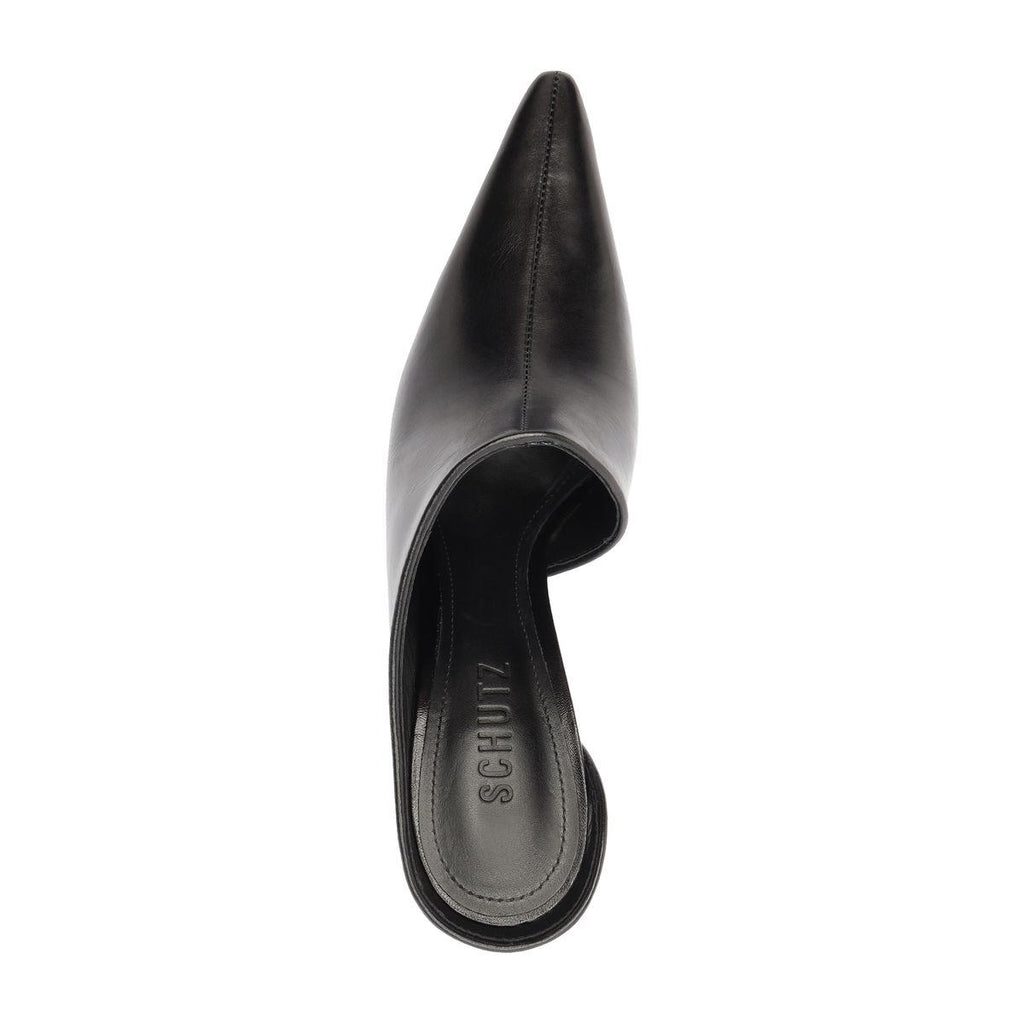 Top view of Abby Leather Pump in Black showcasing its pointed toe and leather upper on a white background