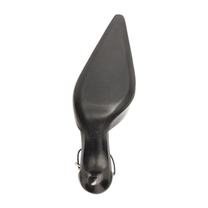 Bottom view of Jenny Leather Pump in Black showcasing the leather outsole and pointed toe on a white background