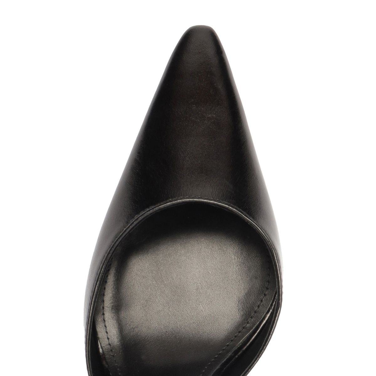 Top view of Jenny Leather Pump in Black showcasing pointed toe and leather upper on a white background