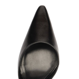 Top view of Jenny Leather Pump in Black showcasing pointed toe and leather upper on a white background
