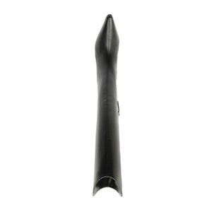 Vertical view of the black Mary Ellen leather boot showcasing its pointed toe against a white background