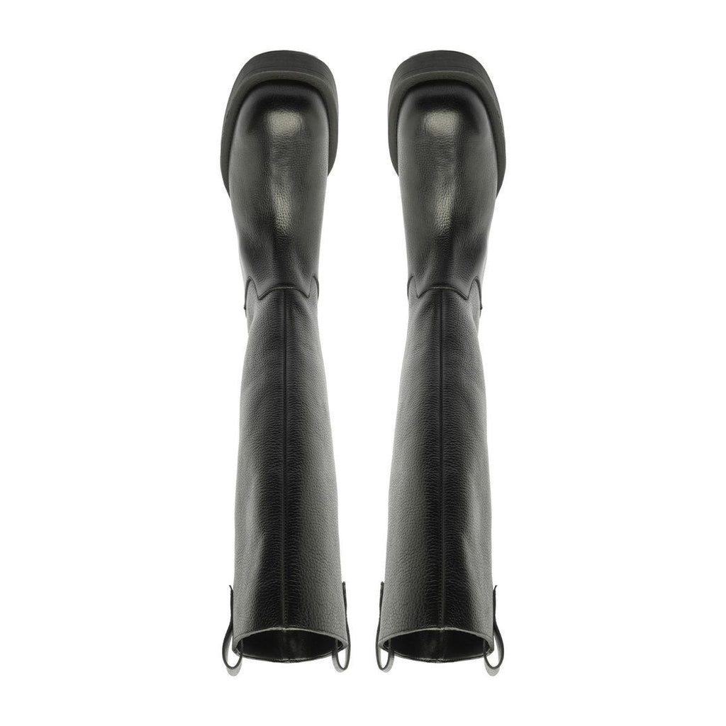 Rear view of Schutz Betty Boot in Black showcasing knee-high shafts and block heels against a white background