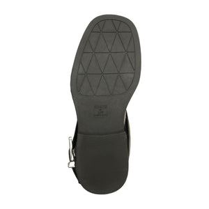 Bottom view of Patrice Up Boot in Black showcasing a geometric treaded sole on a white background