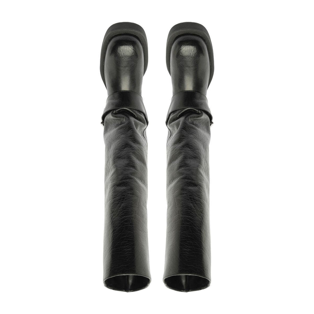Top view of Patrice Up Boot in Black showcasing ruched shafts on a white background