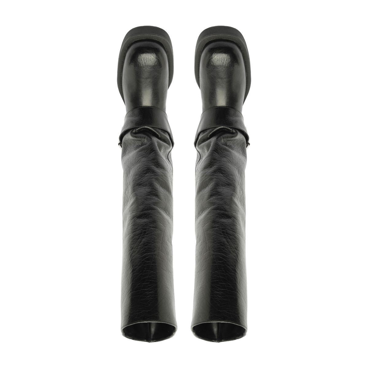 Top view of Patrice Up Boot in Black showcasing ruched shafts on a white background