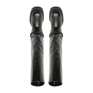Top view of Patrice Up Boot in Black showcasing ruched shafts on a white background