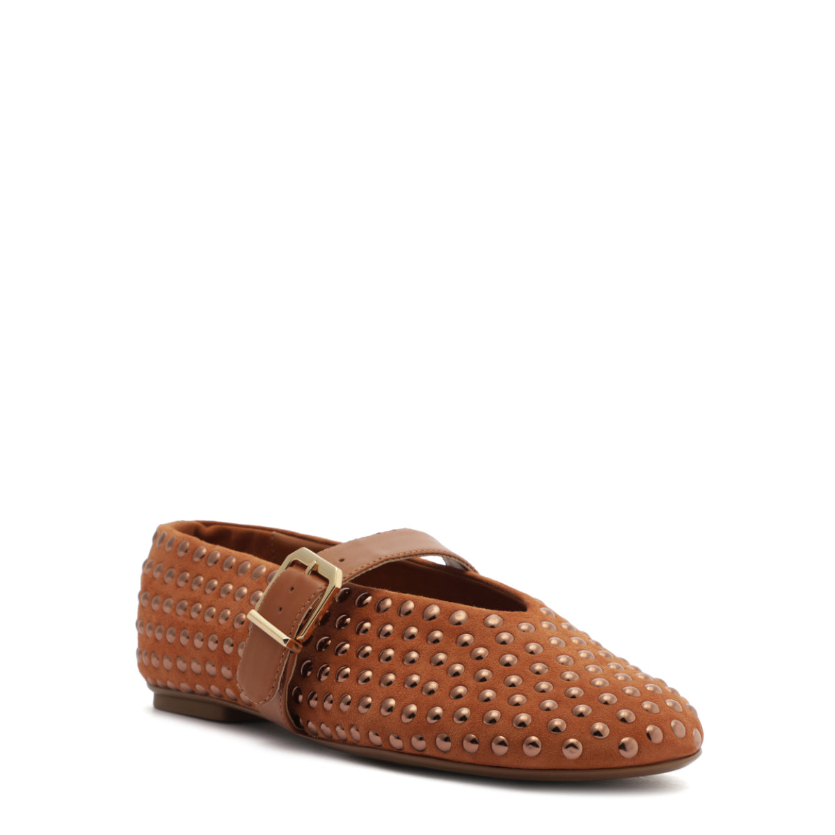 Eiza Shine Suede Flat in Hazel Caramel