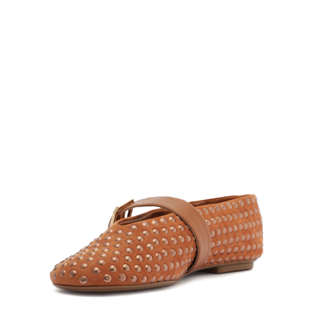 Eiza Shine Suede Flat in Hazel Caramel