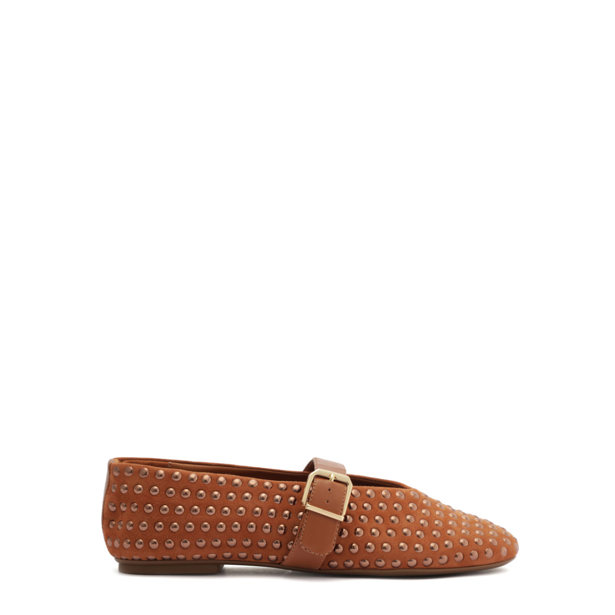 Eiza Shine Suede Flat in Hazel Caramel