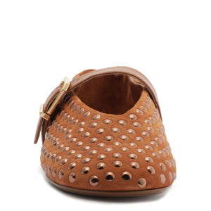 Eiza Shine Suede Flat in Hazel Caramel